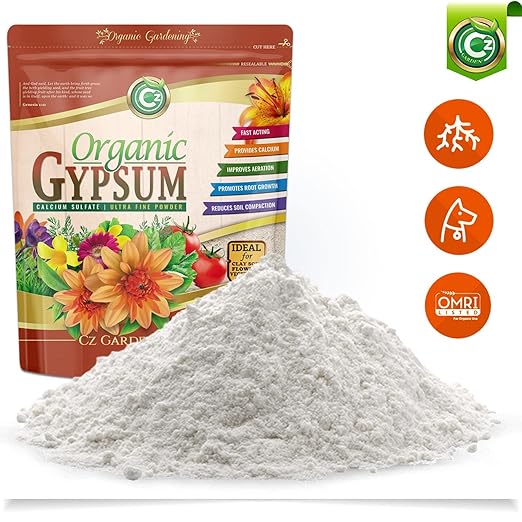 Organic Gypsum Powder 10LB - Made in USA - Calcium Sulfate Dihydrate - Garden Soil Amendment Fertilizer for Lawns, Plants, Mushroom Cultivation. Calcium & Sulfur. Cures Blossom End Rot. OMRI Listed