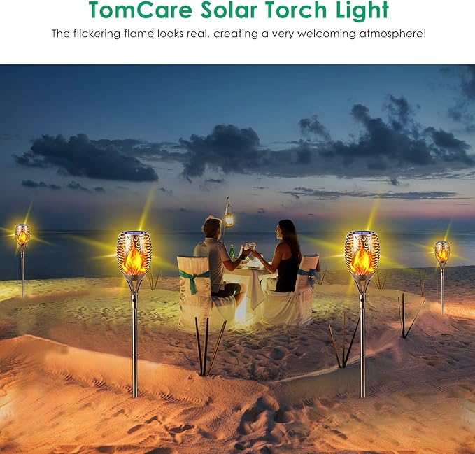 TomCare Solar Torch Lights 99 LED Flickering Flame 43" Decorative Waterproof Solar Powered Pathway Lights for Garden Patio Yard, 4Pack (Bronze)