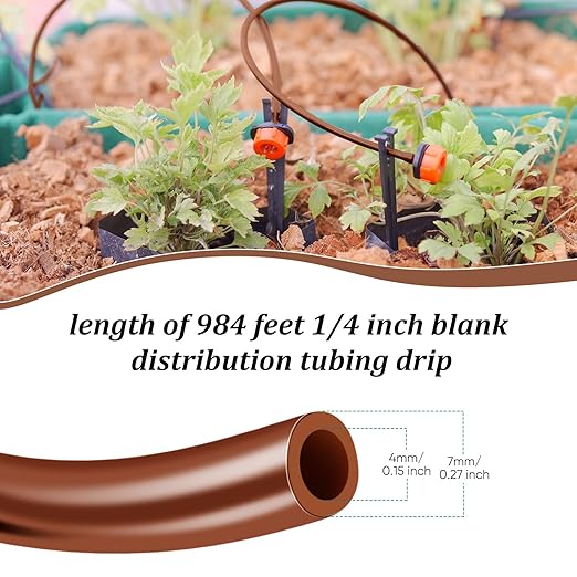 Yaomiao 984 ft Drip Irrigation Hose 1/4 Inch Blank Distribution Tubing Drip Irrigation Drip Line Watering Drip Automatic Irrigation Equipment Set for Garden Flower Bed Greenhouse Flower (Brown)
