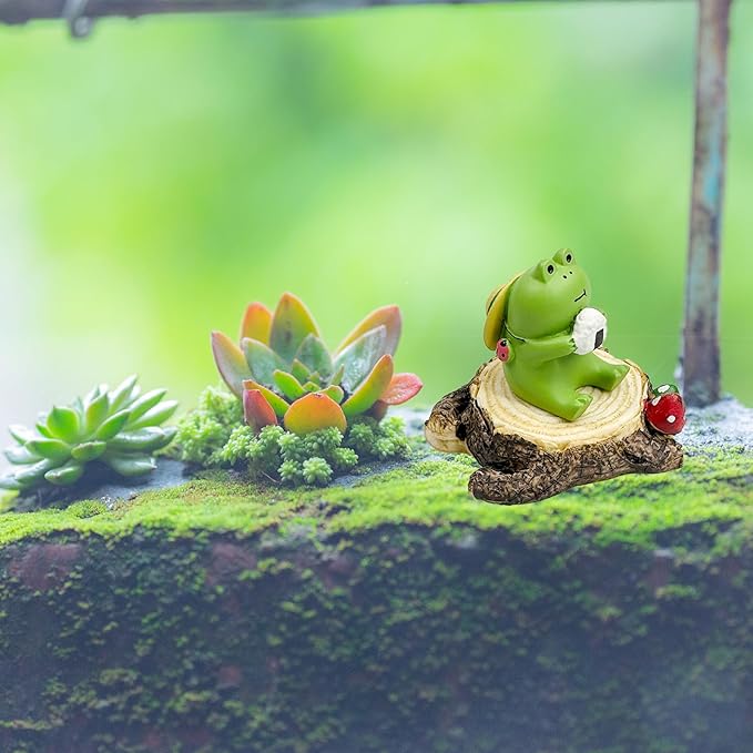 Miniature Frog Figurines - Cute Frog Sculpture for Outdoor Fairy Garden and Desk Decorations - Adorable Figurine Statue Decor for Plant Shelf, Desk, Office, Bedroom