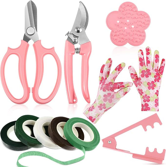 WILLBOND 10 Pcs Rose Thorn Stripper Tool Valentines Gifts Florist Supplies Rose Thorn Remover Kit Garden Remover for Flower Stripper Kit Florist Tool, Floral Gloves Tape(Pink,Flower)