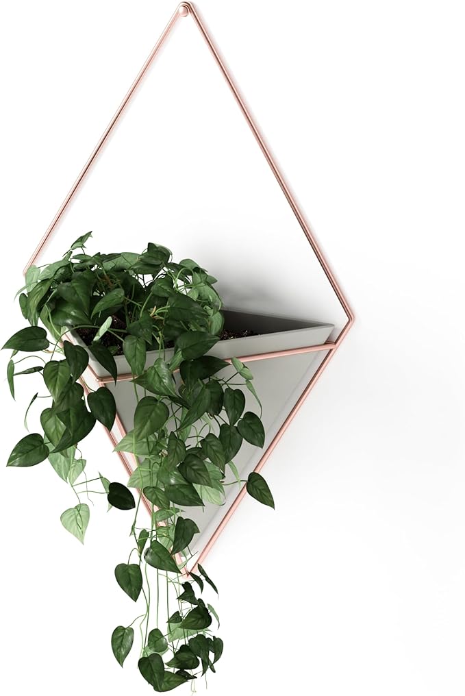 Umbra Trigg Hanging Planter Vase Wall Decor, Pot and Container for Succulents, Cactus, Faux Plants, and More, Large, Grey/Copper