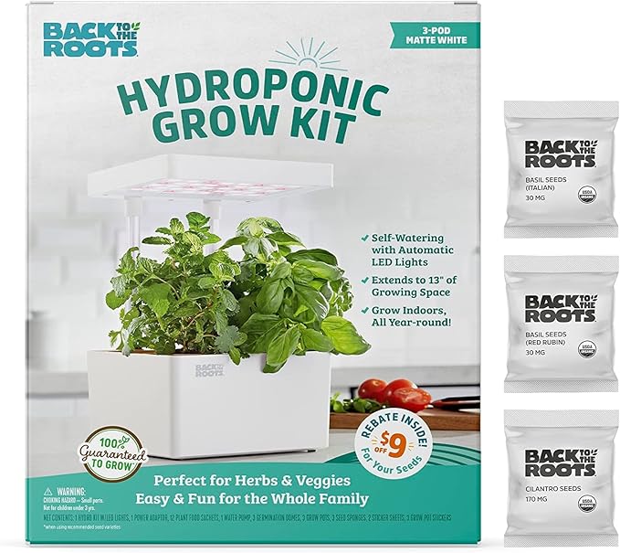 Back to the Roots Hydroponic Grow Kit, Indoor Garden with Light (Matte White), Organic Seeds Included, Gardening Gift, Everything Included