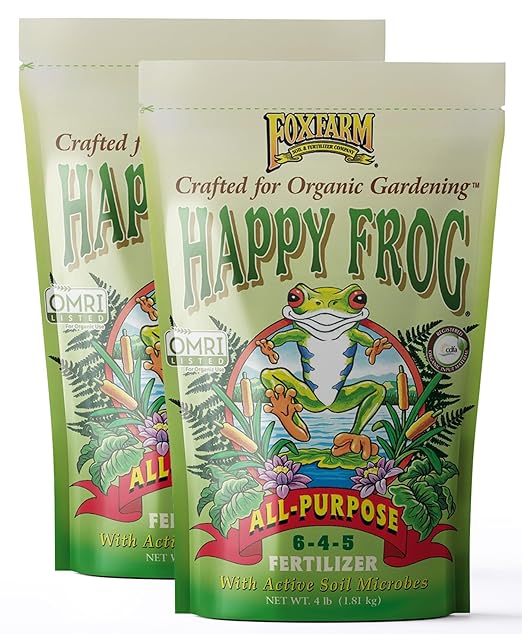 FoxFarm Happy Frog All Purpose Fertilizer - with Active Soil Microbes - Fast Acting Organic Gardening Plant Care - Nutrient Rich Plant Food Outdoor and Indoor – NPK 6-4-5 (4 lb (2 Pack))