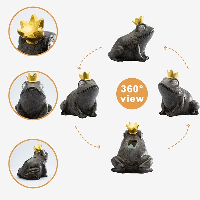 Garden Decor Statue Frog Prince,Solar Statue Decor Frog Prince,Resin Frogs Figurine with Solar Light for Patio,Balcony,Yard,Lawn Ornament,Perfect Garden Gift