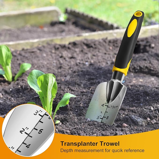 Garden Tools Set, 5 Pcs Gardening Tools with Non-Slip Rubber Grip, Including Transplanting Spade, Trowel, Cultivator, Pruner and Gardening Gloves, Ideal Garden Kit Gifts for Parents and Kids