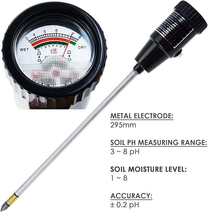 Soil PH Meter, Soil Moisture Sensor Meter, Soil PH Tester Gardening Tool Kits for Plant, Tree, Soil Tester for Moisture Great for Garden, Lawn, Farm, Indoor & Outdoor Use 295mm Long
