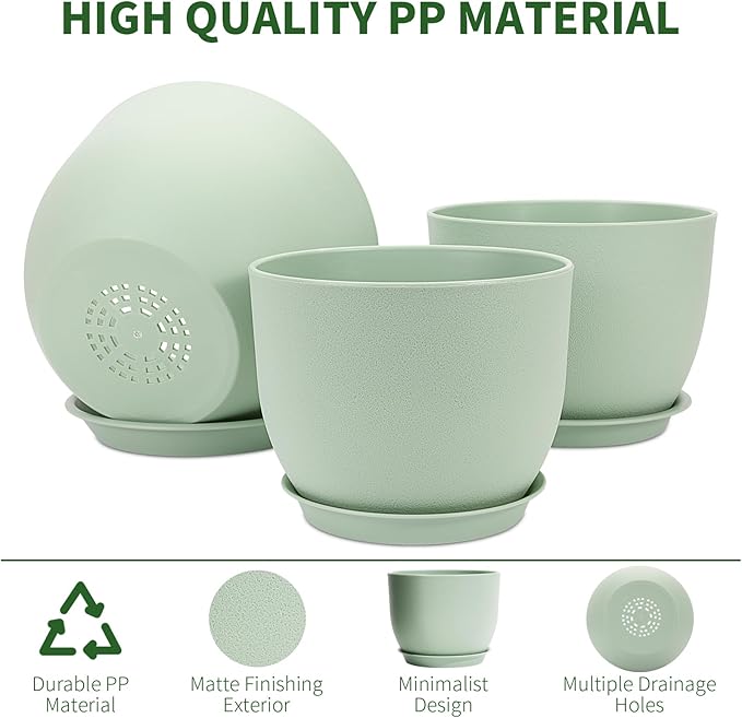 GARDIFE 12/10/9 inch Plant pots, Large planters for Indoor Plants, Flower pots, Green