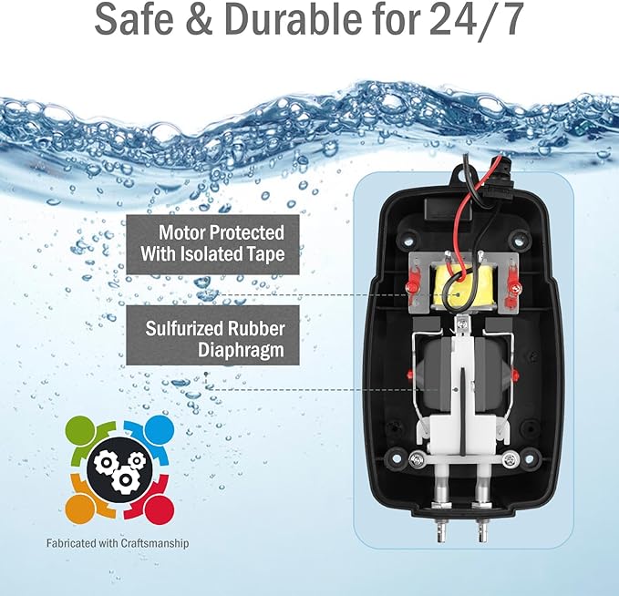 Pond Air Pump Pond Aerators for Outdoor Ponds up to 2000 Gallons, Flow Adjustable Pond Aerator Pump All-in-One Pond Aeration Kit with Airline Tubing Air Stones Check Valves