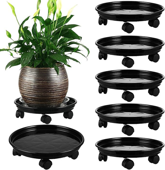 6 Packs Plant Caddy with Wheels 11.8" Plastic Rolling Plant Stands Heavy-duty Plant Dolly with Casters Indoor Outdoor Wheeled Plant Roller Base Large Planter Saucers Plant Mover, Black