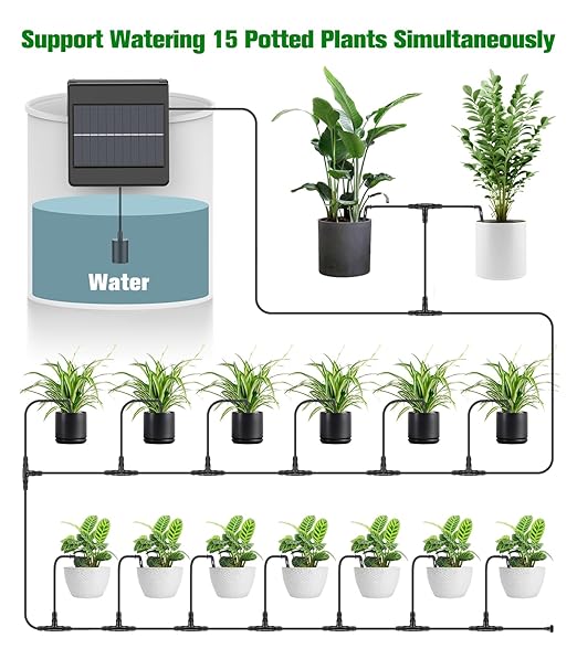 Solar Automatic Drip Irrigation Kit System for Vacation, New Timing Mode, Drip Irrigation System, Wesapor Irrigation System for Garden, Solar Auto Easy DIY Watering Device Supported 15 Pots Plants
