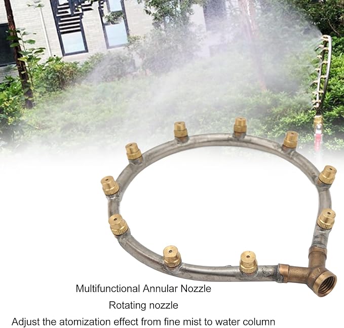 Multifunctional Annular Nozzle, G3/8 Female Thread Multi Head Ring Shaped Atomizing Nozzle, Rotating Nozzle for Garden Agricultural Irrigation(10 Heads Heart Shape)