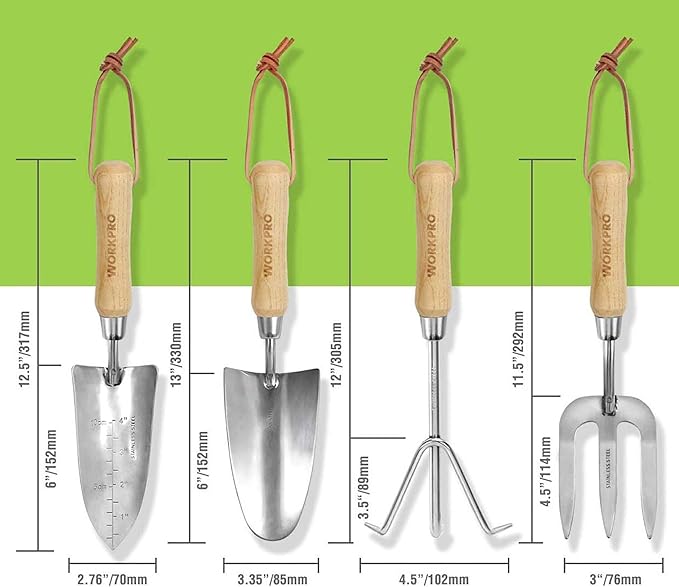 WORKPRO W005010WE 4 Piece Garden Tool Set – Heavy-Duty Stainless Steel, Includes 4 Hand Tools (1 Kit)