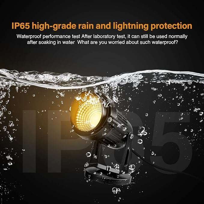 LemonBest Landscape Lights - 5W 110V Outdoor Spotlight - Waterproof IP65-3000K Warm White LED Landscape Lights - 5ft Cable for Yard Garden Patio Driveway House (Include Spike) (4 Pack)