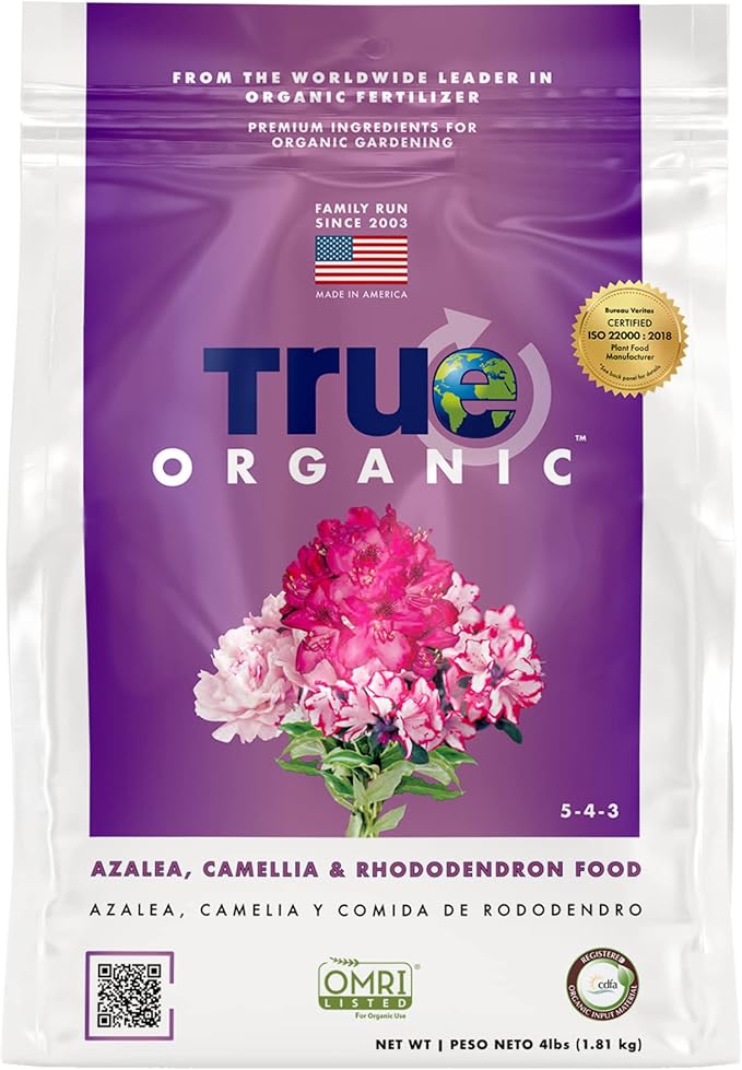 True Organic Azalea, Camellia & Rhododendron Food – Organic Fertilizer for Low-pH Plants – 4lb Bag