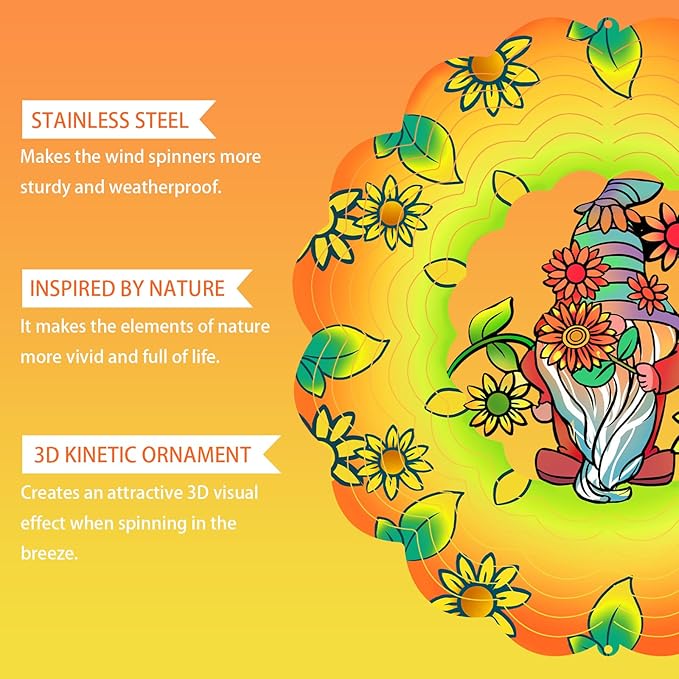 Gnomes Metal Wind Spinners Gnome Gifts for Mom Women Grandma,12inch Hanging Wind Spinner for Outdoor&Indoor Decor Wind Kinetic Ornament for Yard Garden Decoration