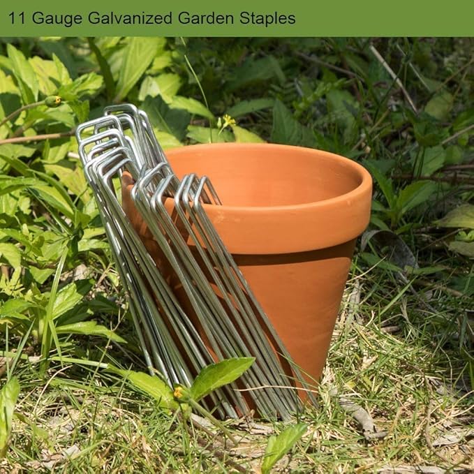 AAGUT Garden Stakes Pins, Landscape Staples 50 Pack 6 Inch 11-Gauge Galvanized Lawn Stake for Dog Fence, Weed Barrier Fabric, Ground Cover, Irrigation Tubing Soaker Hose, Chicken Wire