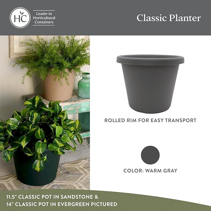The HC Companies 20 Inch Round Classic Planter - Large Plastic Plant Pot for Indoor Outdoor Plants Flowers Herbs, Warm Gray