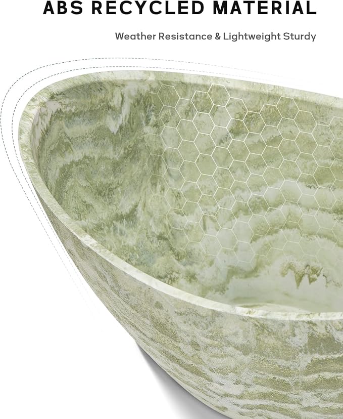 LaDoVita Plant Pots with Drainage Holes, 12 Inch Oval Planters for Indoor Plants, Plastic Flower Pots Outdoor, Set of 2 Pack, Green