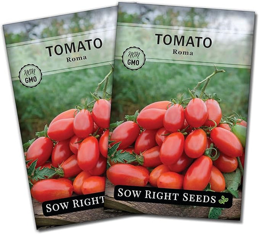 Sow Right Seeds - Roma Tomato Seeds for Planting - Non-GMO Heirloom Packet with Instructions to Plant a Home Vegetable Garden - Classic Medium Red Tomato - Great for Sauce Making (2)