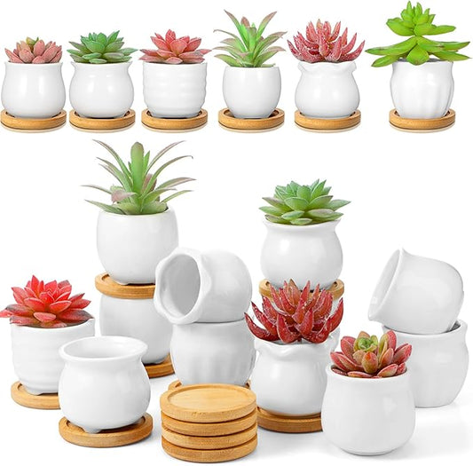 Remerry 12 Pcs Small Ceramic Pots 2.5 Inch Mini Succulent Pots Valentine's Day Gifts DIY Figurines Paint Craft Kit Unpainted Ceramic Bisque with Drainage Hole Ready to Paint for Classroom(Cute)