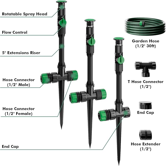 RESTMO Above Ground Sprinkler System, Flexible DIY Irrigation Kit, Multi-Adjustable Lawn Sprinkler & Hose Set, for Garden Plant, Flower Bed and Large Yard Area Watering