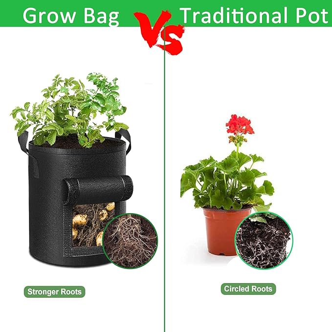6-Pack 10 Gallon Potato Grow Bags, Heavy Duty Fabric Pots with Handles,300G Thickened Nonwoven Pots for Plants