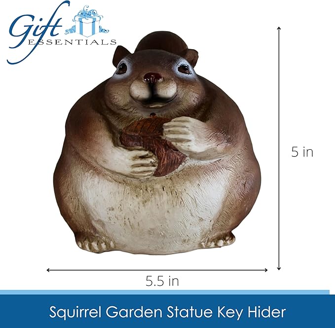 Stocky Squirrel Outdoor Hidden Key Hider and Decorative Patio, Lawn and Garden Statue
