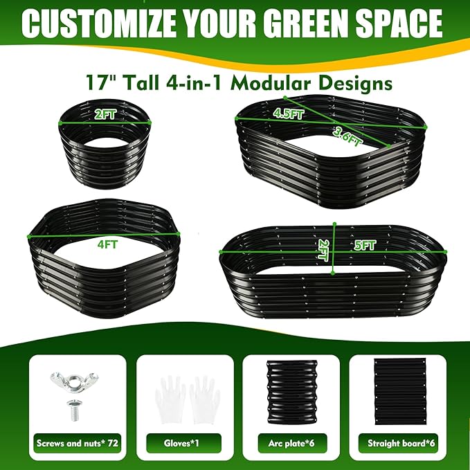 17" Tall Elevated Oval Metal Raised Garden Bed - 5ft x 2ft in Size and 0.8MM Thick Durable Planter Bed/Box for Vegetables Flowers Succulent at Patio/Garden Outdoor (Black, 5X2X1.4 FT)