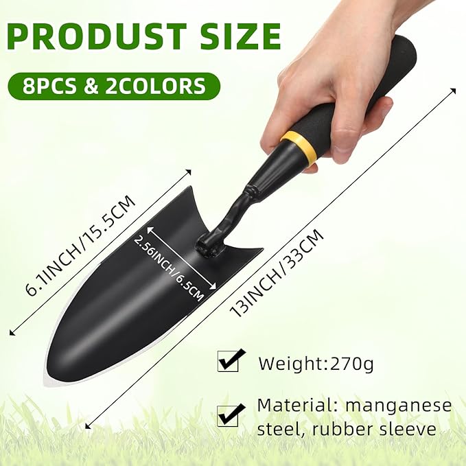 8 Garden Trowel Heavy Duty Garden Hand Shovel Tool Carbon Steel Trowel for Digging Metal Hand Shovel Spade with Resin Handle for Lawn Yard Farm Home Shop Planting