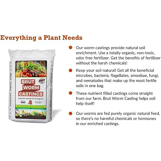 Brut Organic Worm Castings – 30 Lb – Garden's Elixir for Thriving Blooms & Harvests!