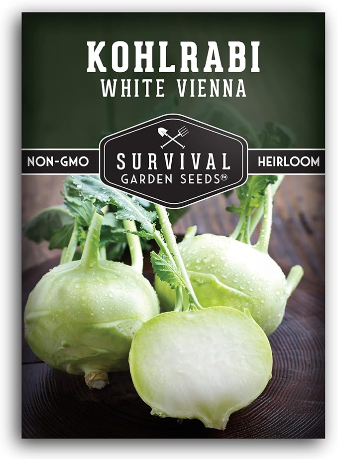 Survival Garden Seeds - White Vienna Kohlrabi Seed for Planting - Packet with Instructions to Plant and Grow Unique Cruciferous Vegetables in Your Home Vegetable Garden - Non-GMO Heirloom Variety