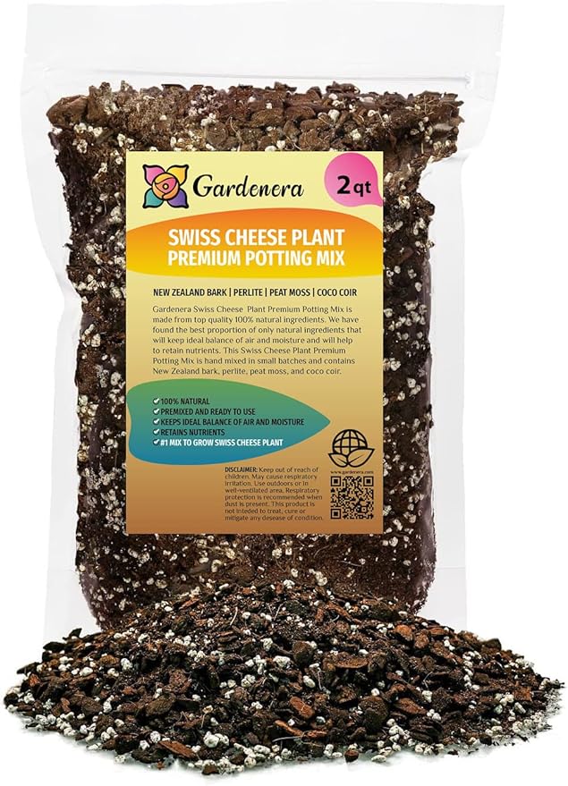 Monstera Swiss Cheese Plant Potting Mix - Monstera Deliciosa Blend for Optimal Nutrients, Aeration, and Drainage - 2 Quart