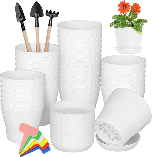 36 Pack Plants Nursery Pots 4 Inches Plastic Flower Plant Pots Thickened Seedlings Nursery Pots with Tray White Flower Pots Gardening Plant Containers for Outdoor Indoor