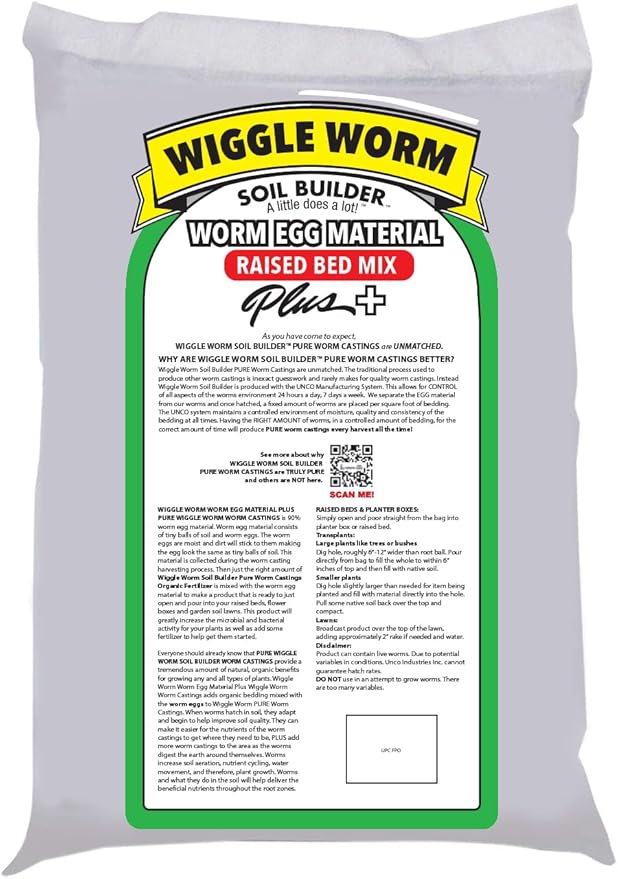 Raised Bed Mix, 40 Pound Bag - Worm Egg Material Mixed with Odor Free Wiggle Worm Pure Worm Castings - All Organic - Ready to Add Direct to Raised Bed, Planter, etc.