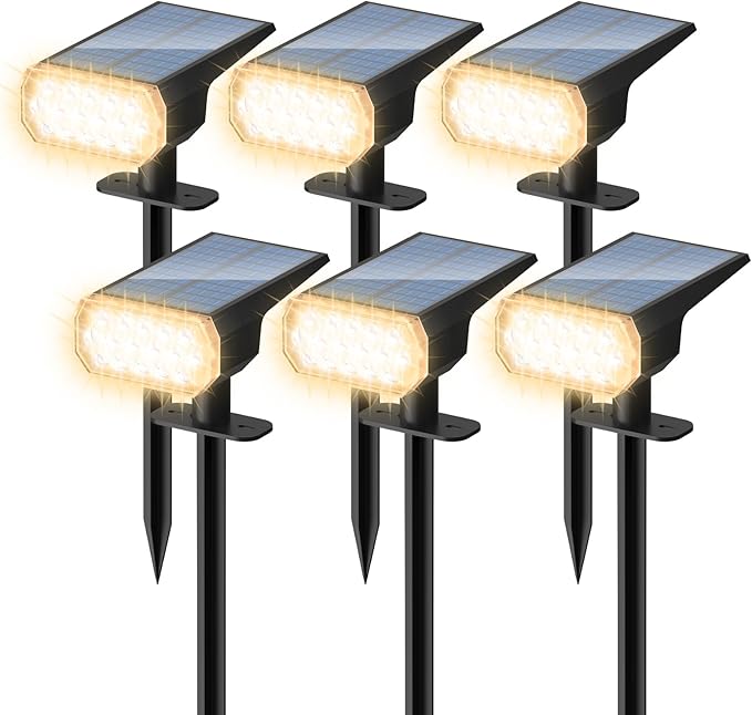 Waterproof Solar Lights Outdoor: IP65 Led Spot Light Decorations for Garden - 3 Lighting Modes Solar Powered for Yard - Dust to Dawn Uplighting Landscape Pathway Drive Patios 6PC Warm