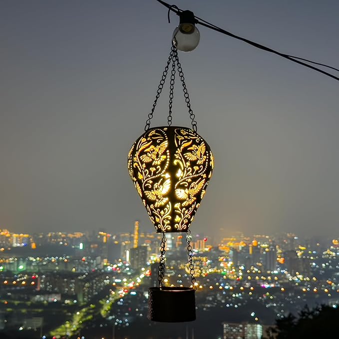 Hummingbird Decor Hot Air Balloon Solar Lantern – Outdoor Decorative Hanging Light for Garden Yard Patio Porch Lawn and Pathway – Unique Housewarming, Birthday Gift for Women Mom Grandma