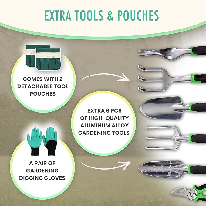 Garden Kneeler and Seat with Soft Foam Pad - Six Gardening Tools - Bags and Gloves -Gardenig Work Seats - Gardening Supplies - Gardening Gifts for Men and Women - Garden Kneeling Bench with Handles.