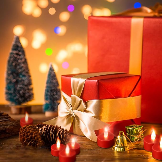 Tea Light Candles with Remote Control,24pack Flickering Flameless LED Candle,Long Lasting 400+Hours,Battery Operated with Timer for Home Decoration Seasonal &Festival Celebration Red