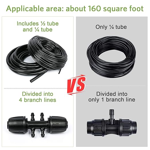 Drip Irrigation Kit, 169FT Greenhouse Watering System, 1/4 inch Automatic Patio Misting System for Garden with Distribution Tubing Hose & Adjustable Nozzle Emitters Sprinkler Barbed Fittings