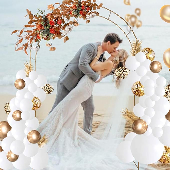 Adorox Metal Garden Arch Trellis for Climbing Plants 7.8ft Outdoor Arch Wedding Halloween Christmas Vine Trellis Pumpkin Archway Assemble Freely 2 Sizes Gold