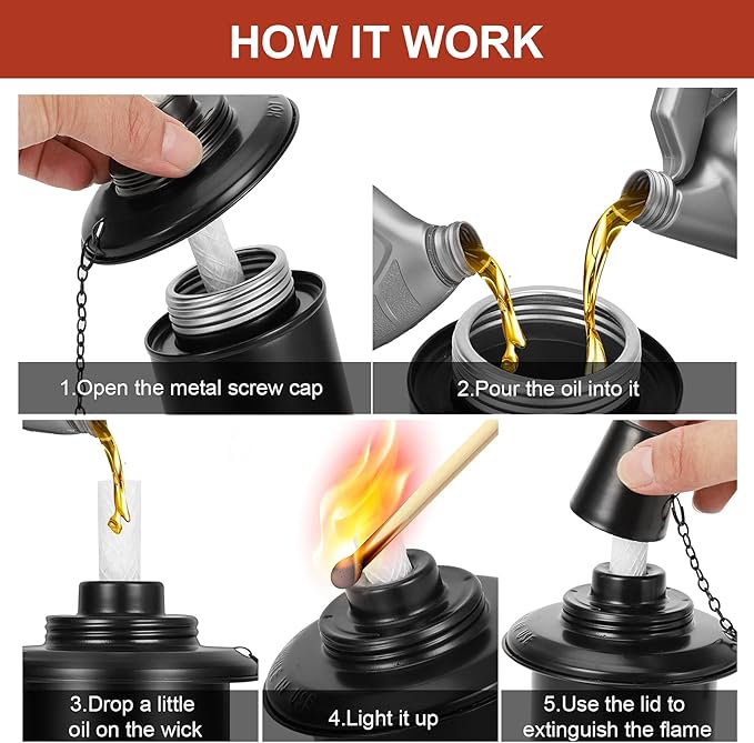 Nonley 8 Pack Torch Canisters 12 oz. Outdoor Torch Replacement Canister Bamboo Torches Refill Canister with Wicks and Covers, Decorative Lighting Torches for Lawn Patio Backyard, DIY Garden Decor