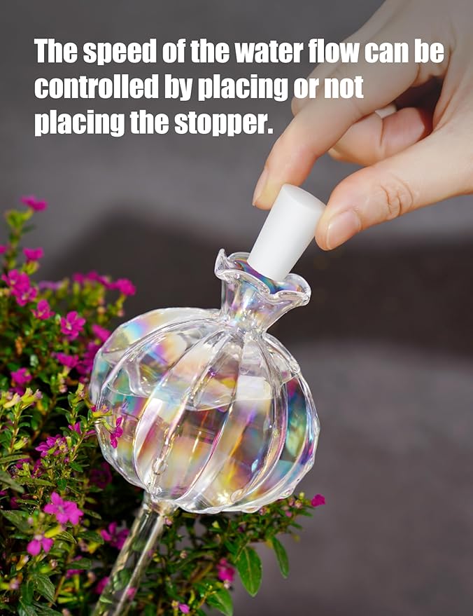 NiHome Plant Watering Globes 4-Pack, Iridescent Glass Cactus Self Watering Globe, Glass Waterer for Potted Plants - 4.7OZ/140 ML Capacity Automatic Mini Irrigation System, Adorable Gardening Gift