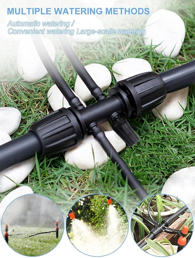 Kalolary 10PCS Barbed Tee 1/2 inch to 1/4 inch Irrigation Tube Anti-Drop Premiun Quality Fitting (fits 13mm ID/ 4mm ID), 16mm PE Pipe Lock Female Connector to 47 Pipe Variable Diameter Six-Way Adapter