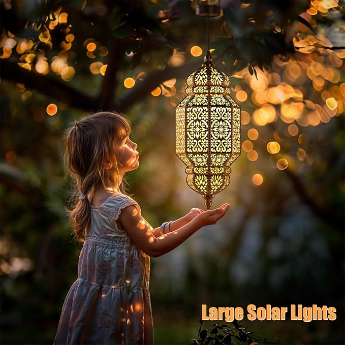 Twinkya 18 Inch High Large Hanging Solar Lights Outdoor Garden Decorative Solar Lantern Waterproof Plastic Moroccan Outdoor Decorations for Patio Pathway Yard Porch Backyard Garden Decor (1 Pack)