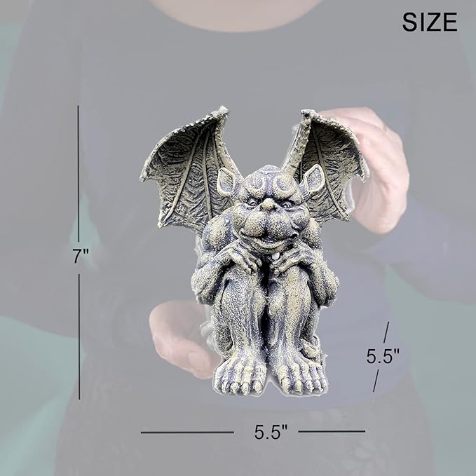 OwMell Gargoyle Statue Garden Guardian Sculpture Figurine Gothic Indoor Outdoor Garden Decor Statue 7 Inch - Sitting