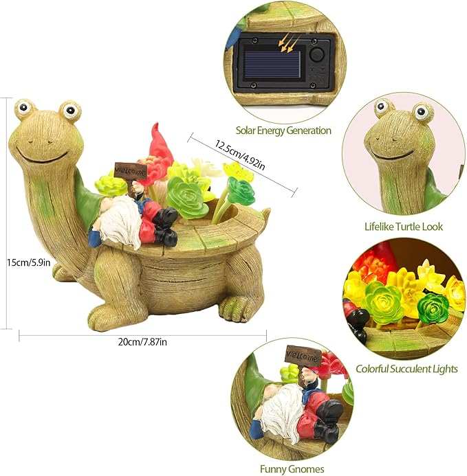 Solar Garden Statues, Turtle Garden Decor Outdoor Solar Lights, Mom Gifts for Mothers Day Grandma Wife Daughter, Cute Tortoise Figurine Yard Decorations Outdoor for Patio, Balcony, Lawn Ornament