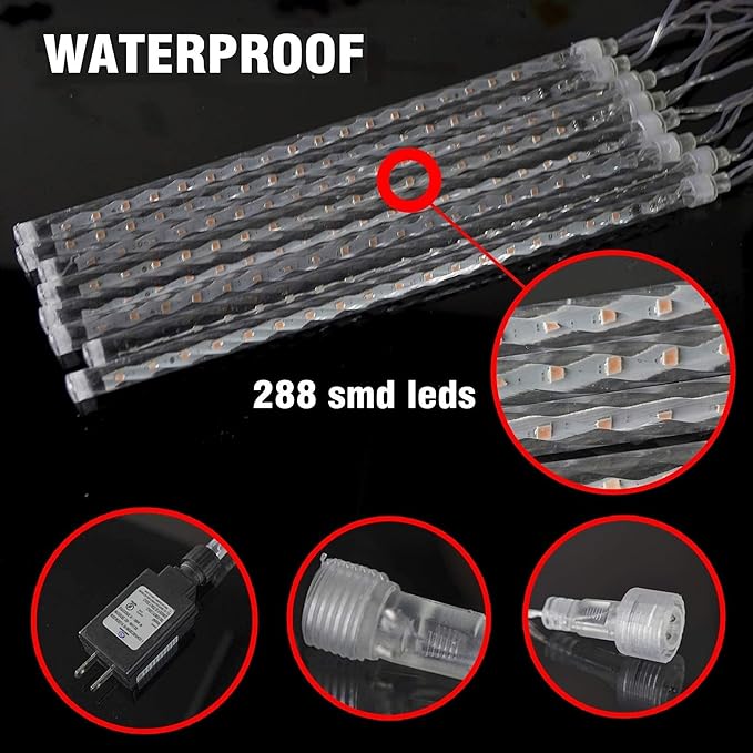 TW SHINE Christmas Meteor Shower Lights Outdoor, 864 LED 12" 24 Tubes Waterproof Christmas Lights Outdoor Plug in, Snow Falling Rain Icicle Xmas Lights Decorations, Blue