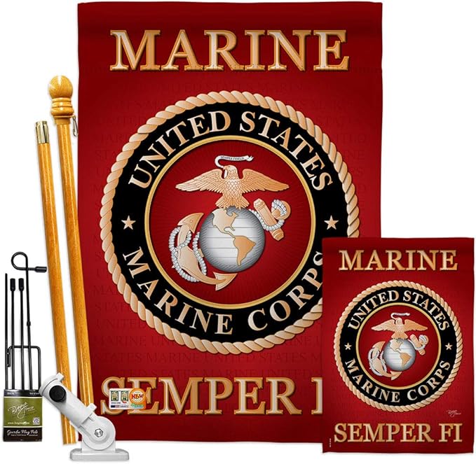 Breeze Decor FK108057-BO Marine Corps Americana Military Decorative Vertical Kit, 1 x House & 1 x Garden Flags, Thick Fabric