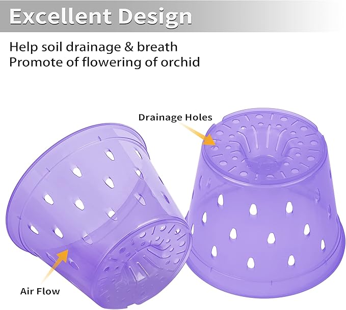 Orchid Pot, 6.7 Inch 8 Pack Orchid Pots with Holes and Saucers,Plastic Orchid Planter - Purple Amethyst